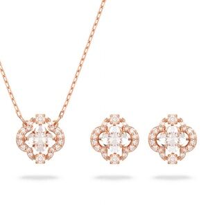 Swarovski Sparkling Dance Necklace and Earring Set Rose Gold Pink Clover Crystal